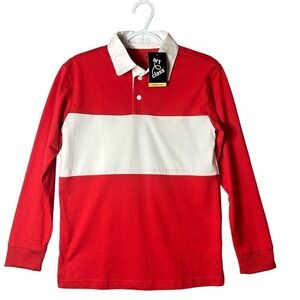 Art Class Shirt Boys L (12/14) Red White Long Sleeve Colorblock Polo‎ Rugby NEW